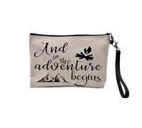 Pochette en Lin - and The Adventure Begins Outdoor Nature Exploration - Trousse Maquillage en Toile Aspect Lin - Trousse de Toilette - 23,5 x15 cm