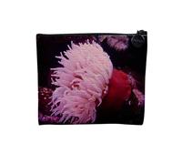 Pochette en Lin - Anemone de Mer Rouge et Rose Plongée Vie sous Marine - Trousse Maquillage en Toile Aspect Lin - Porte Monnaie - 15 x10 cm