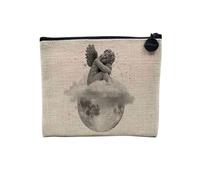 Pochette en Lin - Ange de la Lune Collage Art Surréalisme Sculpture - Trousse Maquillage en Toile Aspect Lin - Porte Monnaie - 15 x10 cm