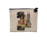 Pochette en Lin - Angers Collage Ville France Patrimoine Château - Trousse Maquillage en Toile Aspect Lin - Porte Monnaie - 15 x10 cm