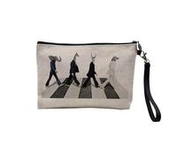 Pochette en Lin - Animaux Passage Piéton Collage Art Surréalisme Rock - Trousse Maquillage en Toile Aspect Lin - Trousse de Toilette - 23,5 x15 cm