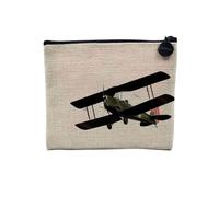 Pochette en Lin - Avion Vintage Biplan Ancien - Trousse Maquillage en Toile Aspect Lin - Porte Monnaie - 15 x10 cm