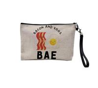 Pochette en Lin - Bae Bacon and Eggs Jeux de Mots Nourriture Street Food - Trousse Maquillage en Toile Aspect Lin - Trousse de Toilette - 23,5 x15 cm