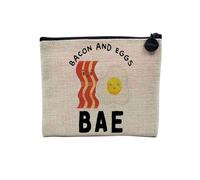 Pochette en Lin - Bae Bacon and Eggs Jeux de Mots Nourriture Street Food - Trousse Maquillage en Toile Aspect Lin - Porte Monnaie - 15 x10 cm
