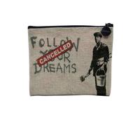 Pochette en Lin - Banksy Follow Your Dreams Cancelled Street Art Graffiti - Trousse Maquillage en Toile Aspect Lin - Porte Monnaie - 15 x10 cm