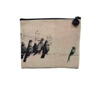 Pochette en Lin - Banksy Oiseaux Immigration Keep Off Our Worms Pigeons - Trousse Maquillage en Toile Aspect Lin - Porte Monnaie - 15 x10 cm
