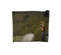 Pochette en Lin - Banksy Whitewashing Lascaux Peinture Rupestre Grotte - Trousse Maquillage en Toile Aspect Lin - Porte Monnaie - 15 x10 cm
