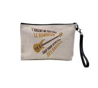 Pochette en Lin - Basse - l'argent ne Fait Pas Le Bonheur Musique - Trousse Maquillage en Toile Aspect Lin - Trousse de Toilette - 23,5 x15 cm