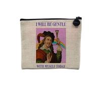 Pochette en Lin - Be Gentle Collage Vintage Illustration Art Humour Meme Parodie Arc en Ciel - Trousse Maquillage en Toile Aspect Lin - Porte Monnaie - 15 x10 cm