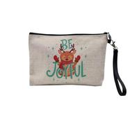 Pochette en Lin - Be Joyful Renne de Noel Illustration Dessin Mignon Hiver Neige - Trousse Maquillage en Toile Aspect Lin - Trousse de Toilette - 23,5 x15 cm