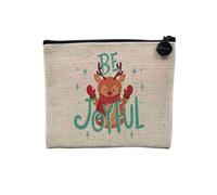 Pochette en Lin - Be Joyful Renne de Noel Illustration Dessin Mignon Hiver Neige - Trousse Maquillage en Toile Aspect Lin - Porte Monnaie - 15 x10 cm