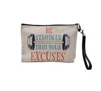 Pochette en Lin - Be Stronger Than Your Excuses Sport Fitness Bodybuilding Workout - Trousse Maquillage en Toile Aspect Lin - Trousse de Toilette - 23,5 x15 cm