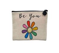 Pochette en Lin - Be You LGBTQ+ Gay Lesbian Pride Flower - Trousse Maquillage en Toile Aspect Lin - Porte Monnaie - 15 x10 cm
