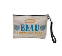 Pochette en Lin - Beau comme Un Ange Garçon Mignon - Trousse Maquillage en Toile Aspect Lin - Trousse de Toilette - 23,5 x15 cm
