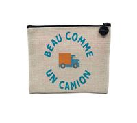 Pochette en Lin - Beau comme Un Camion Enfant Mignon - Trousse Maquillage en Toile Aspect Lin - Porte Monnaie - 15 x10 cm