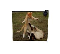 Pochette en Lin - Beaux Chats Mignon Jouent a se Battre Siamois Roux - Trousse Maquillage en Toile Aspect Lin - Porte Monnaie - 15 x10 cm