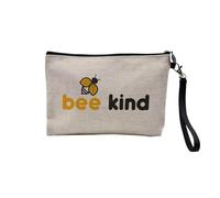 Pochette en Lin - Bee Kind Écologie Environnement Bio Diversité - Trousse Maquillage en Toile Aspect Lin - Trousse de Toilette - 23,5 x15 cm