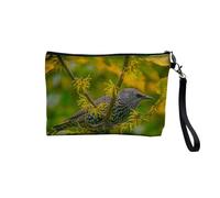 Pochette en Lin - Bel Oiseau sur Une Branche Animaux Fleurs Nature - Trousse Maquillage en Toile Aspect Lin - Trousse de Toilette - 23,5 x15 cm