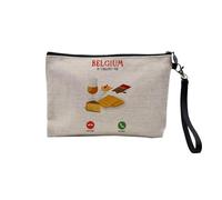 Pochette en Lin - Belgium is Calling Me Gastronomy Beer Chocolate - Trousse Maquillage en Toile Aspect Lin - Trousse de Toilette - 23,5 x15 cm