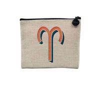 Pochette en Lin - Bélier Signe Astrologie Zodiaque Astres Métaphore Symbole Figure Allegorie - Trousse Maquillage en Toile Aspect Lin - Porte Monnaie - 15 x10 cm