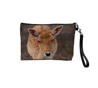 Pochette en Lin - Belle Biche Cerf Cervide Photo Nature Vie Sauvage - Trousse Maquillage en Toile Aspect Lin - Trousse de Toilette - 23,5 x15 cm