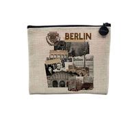 Pochette en Lin - Berlin Vintage Collage Allemagne Histoire Voyage - Trousse Maquillage en Toile Aspect Lin - Porte Monnaie - 15 x10 cm