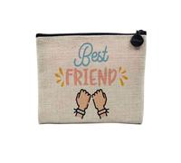 Pochette en Lin - Best Friend Meilleure Copine Fille Amitié Copain - Trousse Maquillage en Toile Aspect Lin - Porte Monnaie - 15 x10 cm