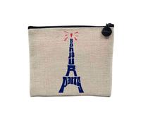 Pochette en Lin - Bonjour Paris Tour Eiffel France Voyage Ville Vacances - Trousse Maquillage en Toile Aspect Lin - Porte Monnaie - 15 x10 cm