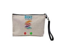 Pochette en Lin - Books are Calling Me Reading Passion Home - Trousse Maquillage en Toile Aspect Lin - Trousse de Toilette - 23,5 x15 cm