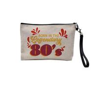 Pochette en Lin - Born in The Legendary 80's Anniversaire Celebration Cadeau Jeux Video Anglais Papa Maman - Trousse Maquillage en Toile Aspect Lin - Trousse de Toilette - 23,5 x15 cm
