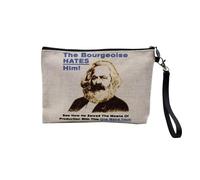 Pochette en Lin - Bourgeoise Karl Marx Meme Collage Vintage Illustration Art Humour Parodie - Trousse Maquillage en Toile Aspect Lin - Trousse de Toilette - 23,5 x15 cm