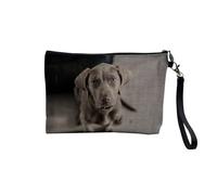 Pochette en Lin - Braque De Weimar Jeune Chiot Gros Chien Gris Photo Mignon - Trousse Maquillage en Toile Aspect Lin - Trousse de Toilette - 23,5 x15 cm