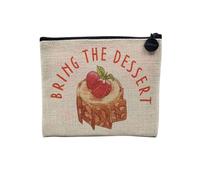 Pochette en Lin - Bring The Dessert Pastry Drawing - Trousse Maquillage en Toile Aspect Lin - Porte Monnaie - 15 x10 cm