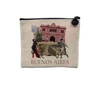 Pochette en Lin - Buenos Aires Collage Voyage Carte Postale Argentine - Trousse Maquillage en Toile Aspect Lin - Porte Monnaie - 15 x10 cm