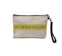 Pochette en Lin - Buy High Sell Low Crypto Currency Trading Blockchain Finance Business Bitcoin Humour Meme - Trousse Maquillage en Toile Aspect Lin - Trousse de Toilette - 23,5 x15 cm