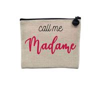 Pochette en Lin - Call Me Madame Rose Femme Fille - Trousse Maquillage en Toile Aspect Lin - Porte Monnaie - 15 x10 cm
