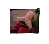 Pochette en Lin - Capitaine Jean Luc Picard Science Fiction - Trousse Maquillage en Toile Aspect Lin - Porte Monnaie - 15 x10 cm