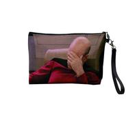 Pochette en Lin - Capitaine Jean Luc Picard Science Fiction - Trousse Maquillage en Toile Aspect Lin - Trousse de Toilette - 23,5 x15 cm