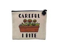 Pochette en Lin - Careful I Bite Venus Trap Fly Plants Pot Gardening - Trousse Maquillage en Toile Aspect Lin - Porte Monnaie - 15 x10 cm
