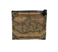 Pochette en Lin - Carte du Monde 1570 Typus Orbis Terrarum Abraham Ortelius - Trousse Maquillage en Toile Aspect Lin - Porte Monnaie - 15 x10 cm