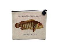 Pochette en Lin - Cephalopholis Argus Le Lundi Matin Planche Biologie Illustration - Trousse Maquillage en Toile Aspect Lin - Porte Monnaie - 15 x10 cm