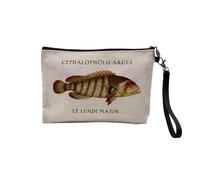 Pochette en Lin - Cephalopholis Argus Le Lundi Matin Planche Biologie Illustration - Trousse Maquillage en Toile Aspect Lin - Trousse de Toilette - 23,5 x15 cm