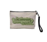Pochette en Lin - Certifié Meilleur Campeur de l'univers Voyage Vacances Camping Aventure Montagne Plage Foret - Trousse Maquillage en Toile Aspect Lin - Trousse de Toilette - 23,5 x15 cm