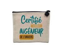 Pochette en Lin - Certifié Meilleur Ingenieur de l'univers Civil Informatique Mecanique - Trousse Maquillage en Toile Aspect Lin - Porte Monnaie - 15 x10 cm