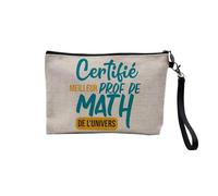 Pochette en Lin - Certifié Meilleur Prof de Math de l'univers Professeur College Lycee Mathematiques - Trousse Maquillage en Toile Aspect Lin - Trousse de Toilette - 23,5 x15 cm
