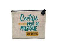 Pochette en Lin - Certifié Meilleur Prof de Musique de l'univers Instrument Rock Jazz Classique Conservatoire - Trousse Maquillage en Toile Aspect Lin - Porte Monnaie - 15 x10 cm