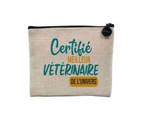 Pochette en Lin - Certifié Meilleur Vétérinaire de l'univers Veto Animaux Docteur - Trousse Maquillage en Toile Aspect Lin - Porte Monnaie - 15 x10 cm