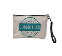 Pochette en Lin - Certified Godmother of The Year Family Baptism - Trousse Maquillage en Toile Aspect Lin - Trousse de Toilette - 23,5 x15 cm