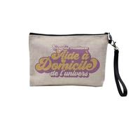 Pochette en Lin - Certifiée Meilleure Aide à Domicile de l'univers Menage Aide - Trousse Maquillage en Toile Aspect Lin - Trousse de Toilette - 23,5 x15 cm