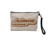 Pochette en Lin - Certifiée Meilleure Boulangere de l'univers Pain Viennoiserie Patisserie Artisan - Trousse Maquillage en Toile Aspect Lin - Trousse de Toilette - 23,5 x15 cm
